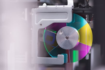 This is what a colour wheel in a DLP projector looks like.