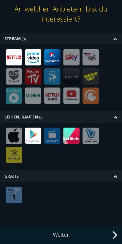 ... bevorzugte Dienste auswählen...