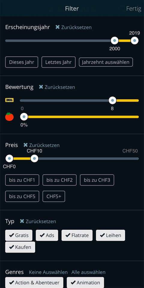 Mächtiger Filter dank IMDb.com und Rotten Tomatoes