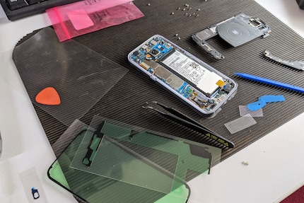 Almost reassembled. In the foreground are the prefabricated «adhesive strips».