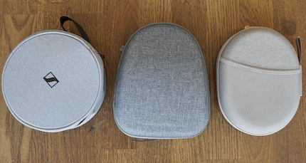 The Sennheiser Momentum 3 case on the left, the PX7 case in the centre and the Sony WH-1000XM3 case on the right