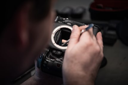 The sensor is cleaned with a special stamp.