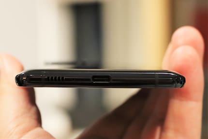 Only USB-C. There is no other headphone connection.