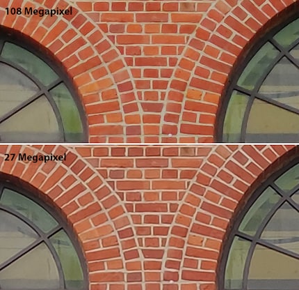 108 versus 27 megapixels in a detailed comparison.