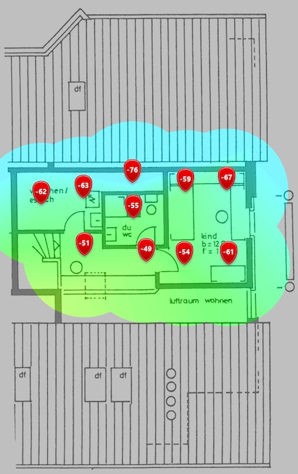 2,4 GHz Signalpegel im Obergeschoss