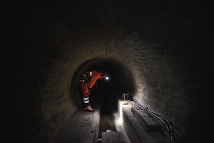 The collection sewer has been drained and is cleaned before renovations begin.