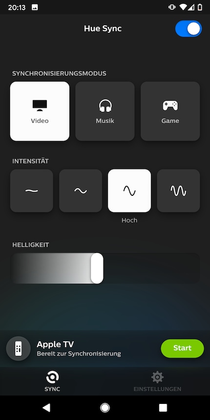 In der Sync-App kannst du die Effekte aktivieren und Steuern.