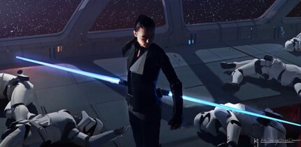 Rey nimmt es eigenhändig mit einer Handvoll Sturmtruppler auf. Ihr Jedi-Training zahlt sich aus.
