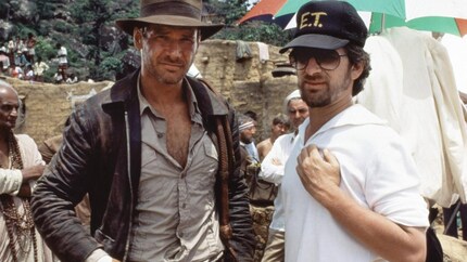 Harrison Ford and Steven Spielberg on the set of «Indiana Jones and the Temple of Doom» (1984)