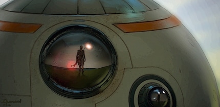 BB-8 erblickt, Jahre nach dem Ende des Kriegs gegen die Erste Ordnung, Rey.