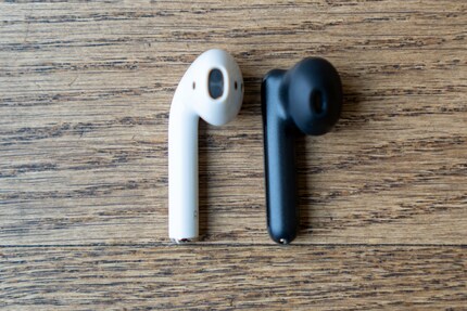The Encos are slightly shorter than the AirPods.