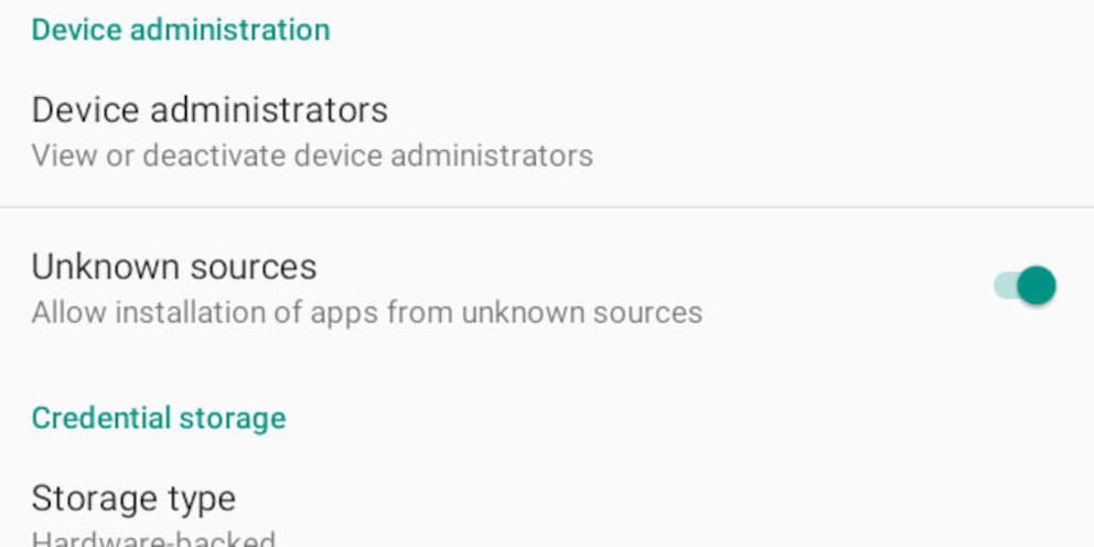 Die «Unknown Sources» erlauben die Installation aus allen Quellen, nicht nur dem Google Play Store