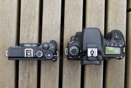 The info display on the EOS 90D (right) gives you more information at a glance.