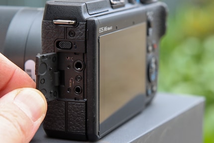 The ports of the EOS M6 Mark II - the micro HDMI port is on the other side.