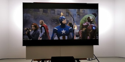 The iconic Avengers shot: looks amazing on a 100-inch screen.