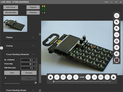 The Live View - this is where focus stacking is performed.