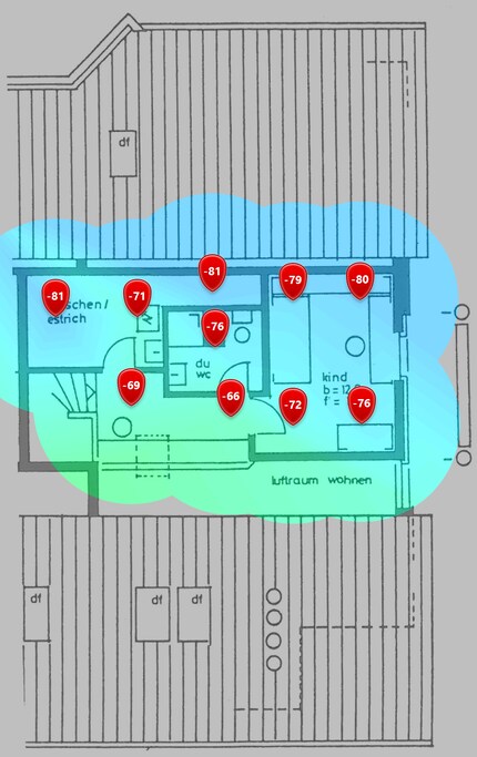 2.4 GHz signal level on the upper floor.