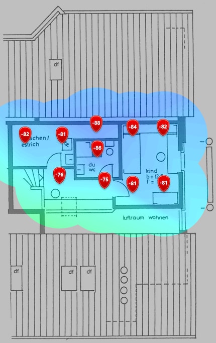 5 GHz signal level on the upper floor.