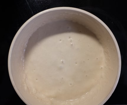 This is what the starter dough should look like when you take it out of the fridge