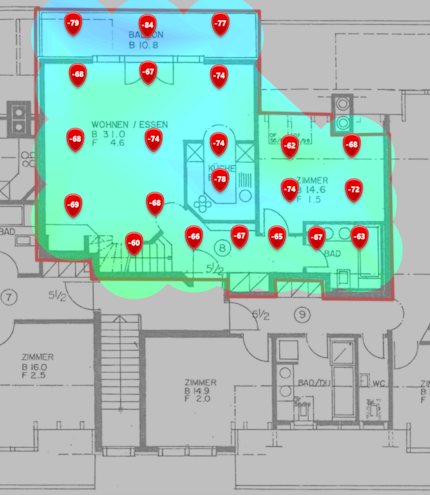 2.4 GHz signal level on the first attic floor.