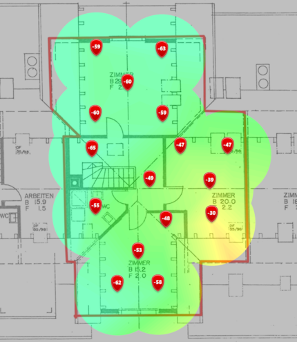 2.4 GHz signal level on the second attic floor.