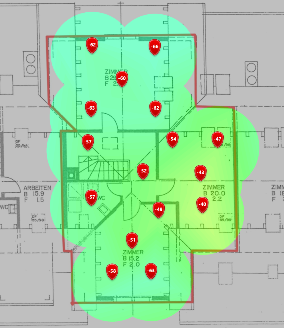 5-GHz-Signalpegel im zweiten Dachgeschoss