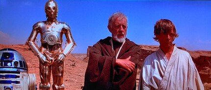 R2-D2, C-3PO, Obi-Wan Kenobi und Luke Skywalker in «Star Wars: Episode IV»