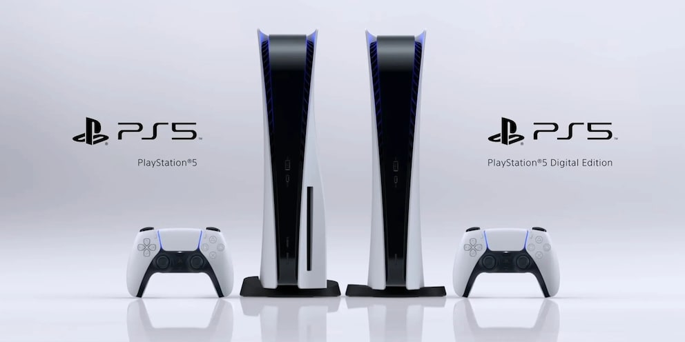 Links die Standard-Version der Playstation 5, rechts die Digital Edition. Bildquelle: Heise