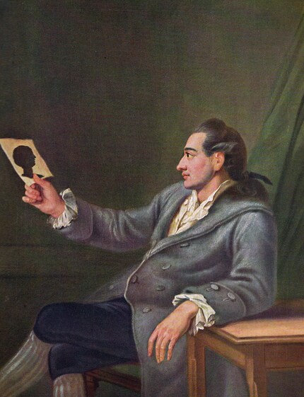 das Gemälde von Georg Melchior Kraus zeigt Goethe mit einem Scherenschnitt.