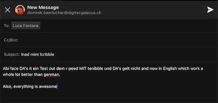 Mein Mail an Luca Fontana, geschrieben mit dem Apple Pencil in Outlook. Ist so ohne Kontext abgeschickt worden.