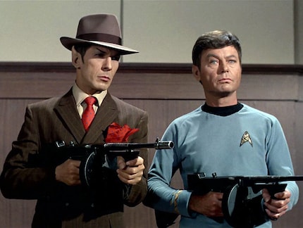 Spock and McCoy in the 1920s. Or was it another planet that just looked like this? Time travel in Star Trek is confusing.