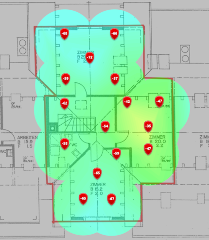 2,4-GHz-Signalpegel im zweiten Dachgeschoss