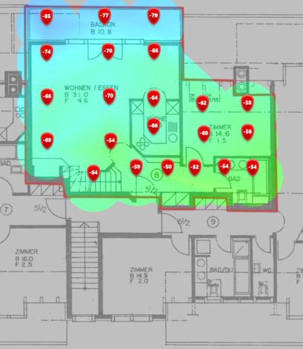 2.4 GHz signal range on the first attic floor.