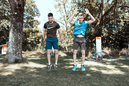 Jumping for joy.