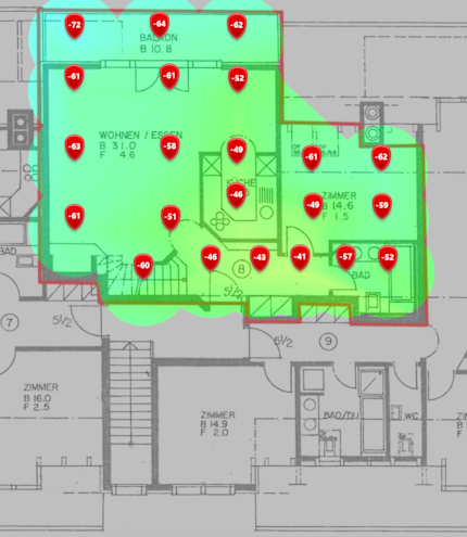 2.4 GHz signal range on the first attic floor.