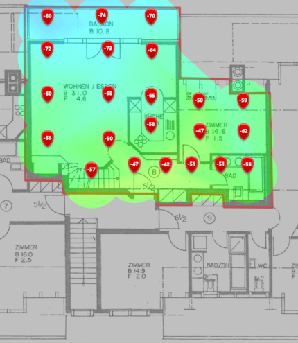5 GHz signal level on the first attic floor.