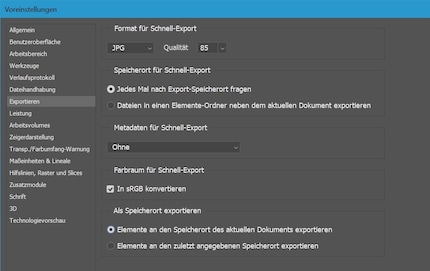 The export presets in Photoshop