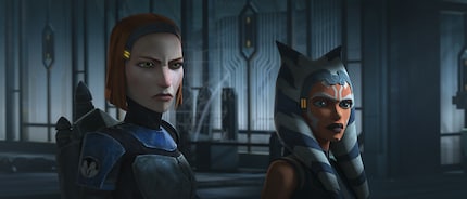 Und so sieht Bo-Katan (links) in «The Clone Wars» neben Ahsoka Tano (rechts) aus.