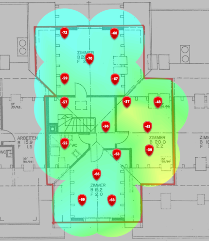 5-GHz-Signalpegel im zweiten Dachgeschoss