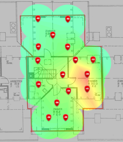 2,4-GHz-Signalpegel im zweiten Dachgeschoss
