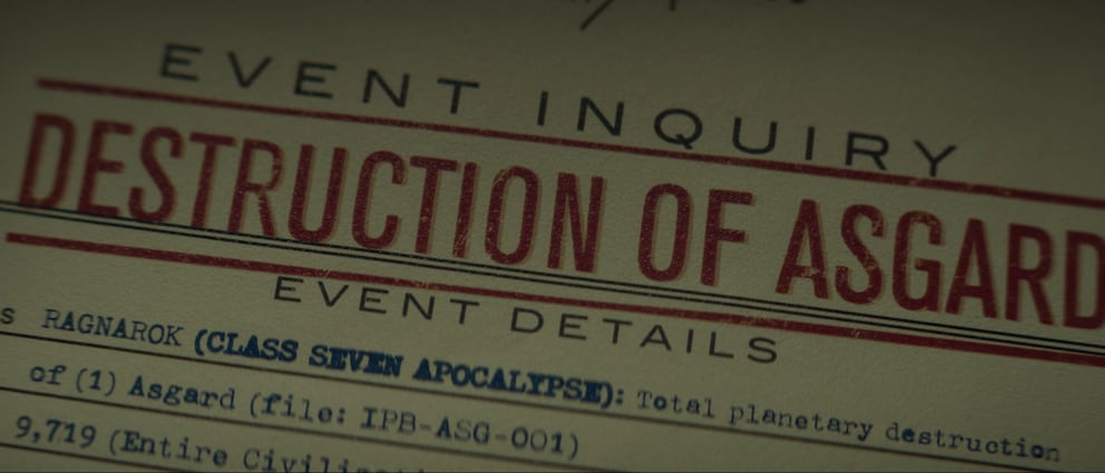 Die Zerstörung Asgards, dokumentiert in einer TVA-Akte.
