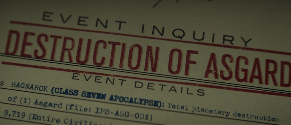 Die Zerstörung Asgards, dokumentiert in einer TVA-Akte.