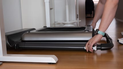 There’s always space for the WalkingPad when it’s folded. You can pull out the surrounding handle and use it to hold a tablet when the treadmill is standing in a room.