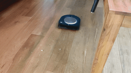  Robby reliably vacuums crumbs.