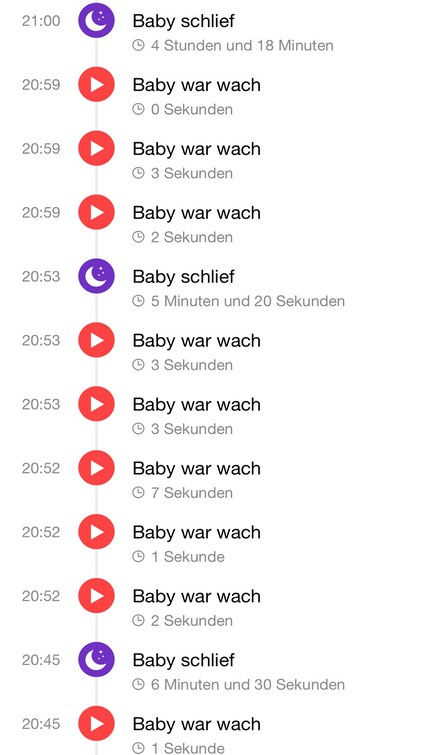 «Das Kind schlief» oder «Das Kind war wach»: Die App protokolliert jedes Ereignis.