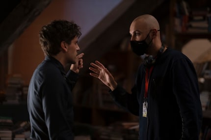 Oscar Isaac (left) and Mohamed Diab (right) during a shoot.