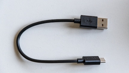 Not so cool: an ultra-short USB cable, USB-A on one end.