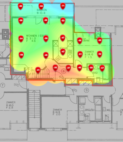 2.4 5 GHz signal strength on the lower loft floor.