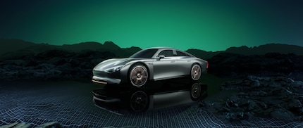 Die Studie des Mercedes EQXX zeigt, wie die Silhouette des Autos in die Länge gezogen wurde, um weniger Luftwiderstand zu erreichen.