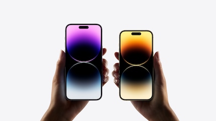 iPhone 14 Pro and Pro Max come in four colours, including purple, pictured here on the left.